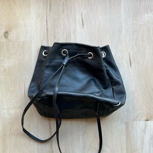 Black Leather Drawstring Bag